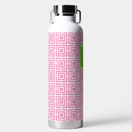 Preppy Vierkant Lattice Monogram – Roze & Limoen Waterfles