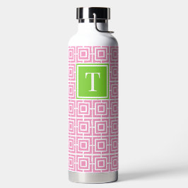Preppy Vierkant Lattice Monogram – Roze & Limoen Waterfles