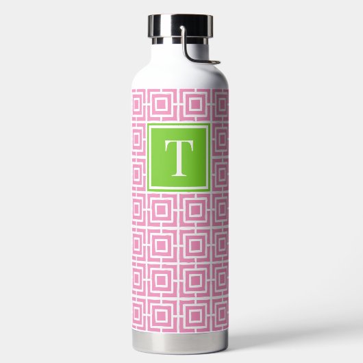 Preppy Vierkant Lattice Monogram – Roze & Limoen Waterfles (Links)