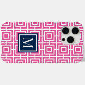 Preppy Vierkant Lattice Monogram – Roze & Marinebl Case-Mate iPhone Case (Achterkant (horizontaal))