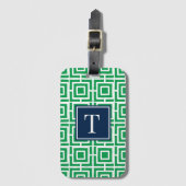 Preppy Vierkant Rooster Monogram - Groen & Marineb Bagagelabel (Voorkant (verticaal))