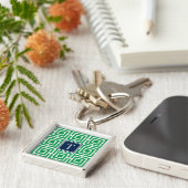Preppy Vierkant Rooster Monogram - Groen & Marineb Sleutelhanger (Zijkant)