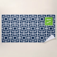 Preppy Vierkant Rooster Monogram – Marine & Lime