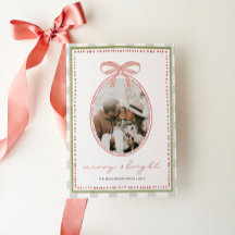Preppy Vintage Roze Strik Christmas Familiefoto