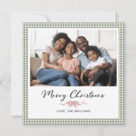 Preppy Vintage Roze Strik Gezinsfoto Kerstmis Feestdagenkaart