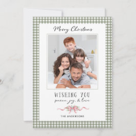 Preppy Vintage Roze Strik Kerst Foto Feestdagenkaart