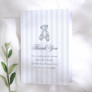 Preppy Vintage Teddybeer Blauwe Jongen Baby Shower Bedankkaart