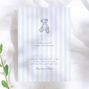 Preppy Vintage Teddybeer Jongens Baby Shower Folie Uitnodiging