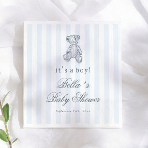 Preppy Vintage Teddybeer Jongens Baby Shower Servet