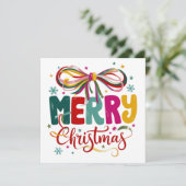 Preppy vrolijk kerstfeest Coquette strik Kerstmis  Feestdagenkaart (Staand voorkant)