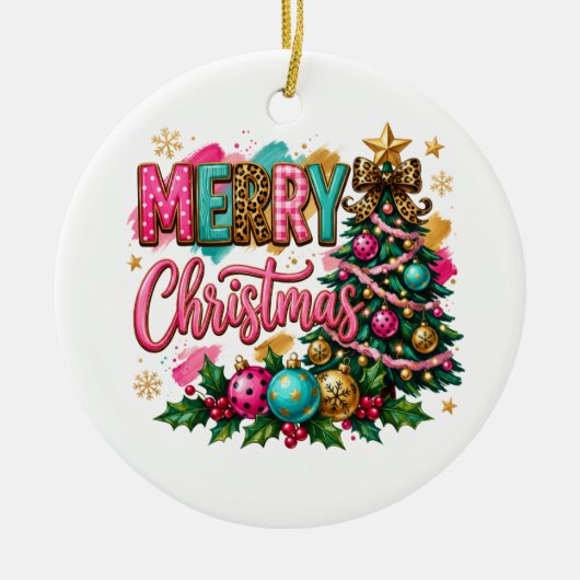 Preppy vrolijk kerstfeest keramisch ornament (Voorkant)