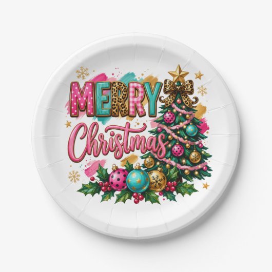 Preppy vrolijk kerstfeest papieren bordje (Voorkant)