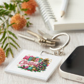 Preppy vrolijk kerstfeest sleutelhanger (Voorkant Rechts)