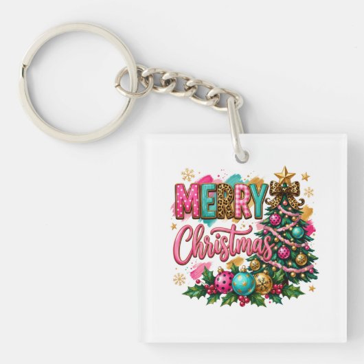Preppy vrolijk kerstfeest sleutelhanger (voorkant)