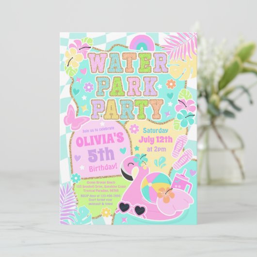 Preppy Water Park Party Schattigee Girly Pool Verj Kaart (Staand voorkant)