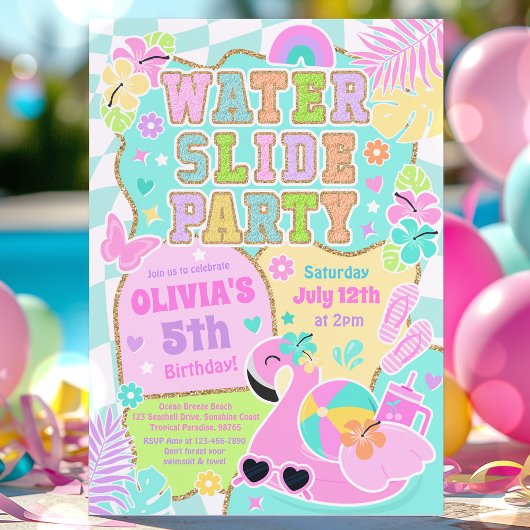 Preppy Water Slide Party Schattige Girly Pool Verj Kaart
