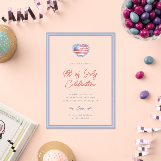 Preppy Watercolor Bows 4 juli uitnodiging (Insitu (Viering))