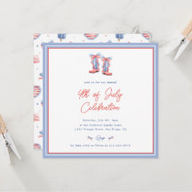 Preppy Watercolor Bows 4th Of July Invitation