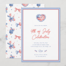 Preppy Watercolor Bows 4th Of July Invitation