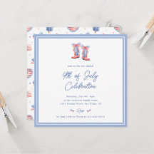 Preppy Watercolor Bows 4th Of July Invitation