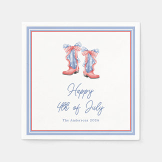 Preppy Watercolor Bows 4th Of July Invitation Servet