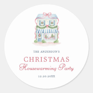 Preppy Watercolor Huis Kerstmis Ronde Sticker
