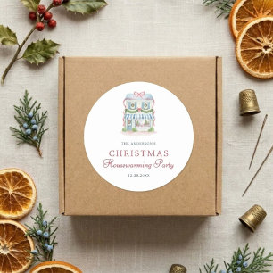 Preppy Watercolor Huis Kerstmis Ronde Sticker