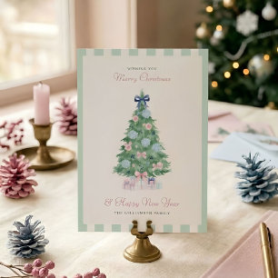 Preppy Watercolor Kerstboom Niet-foto Feestdagenkaart
