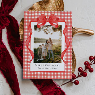 Preppy Watercolor Lint Gingham Feestdagenkaart
