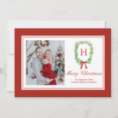 Preppy Watercolor Monogram Krans Feestdagenkaart (Voorkant)