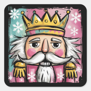 Preppy Watercolor Notenkraker Santa Kerst Meisjesa Vierkante Sticker