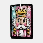 Preppy Watercolor Nutcracker Santa Christmas Girly Metalen Ornament (Voorkant links)