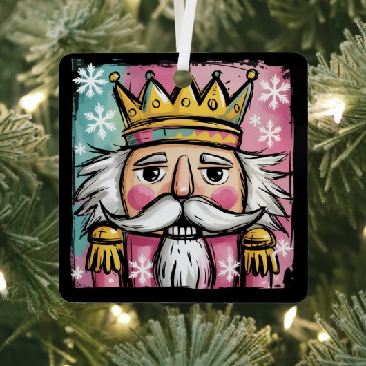 Preppy Watercolor Nutcracker Santa Christmas Girly Metalen Ornament (Insitu)
