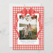 Preppy Watercolor Ribbon Gingham Feestdagenkaart (Voorkant)