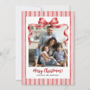Preppy Watercolor Vintage Strik Kerst Foto Feestdagenkaart