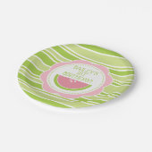 Preppy Watermeloen 1e verjaardag Roze en Groen Papieren Bordje (Gekanteld)