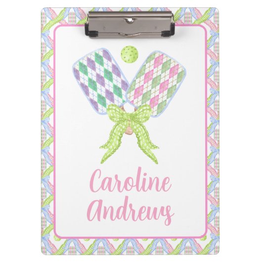 Preppy Waterverf Argyle Pickleball Paddles Klembord (Voorkant)