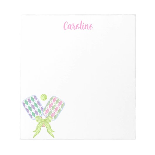 Preppy Waterverf Argyle Pickleball Paddles Notitieblok (Voorkant)