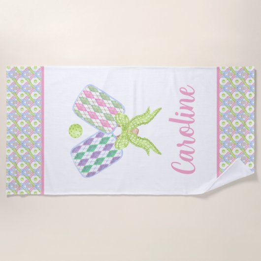 Preppy Waterverf Argyle Pickleball Paddles Strandlaken (Voorkant)