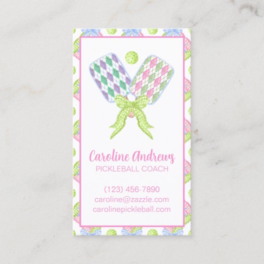Preppy Waterverf Argyle Pickleball Paddles Visitekaartje (Voorkant)