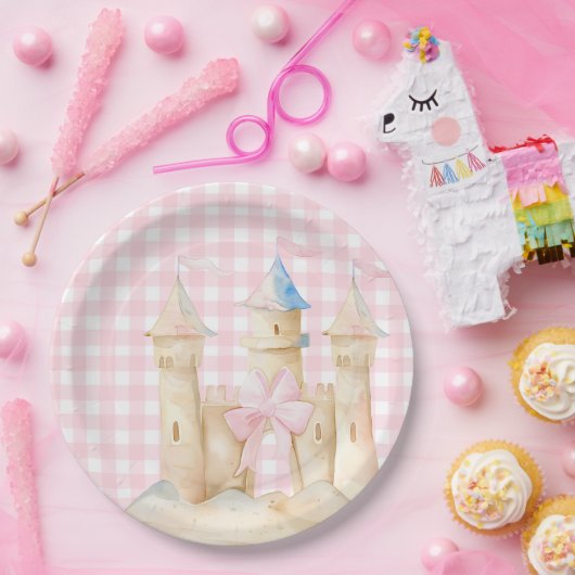 Preppy Waterverf Beach Sand Castle Party Papieren Bordje (Feest)