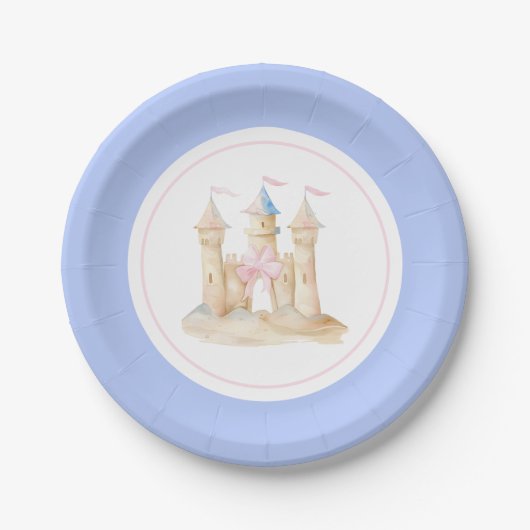Preppy Waterverf Beach Sand Castle Party Papieren Bordje (Voorkant)