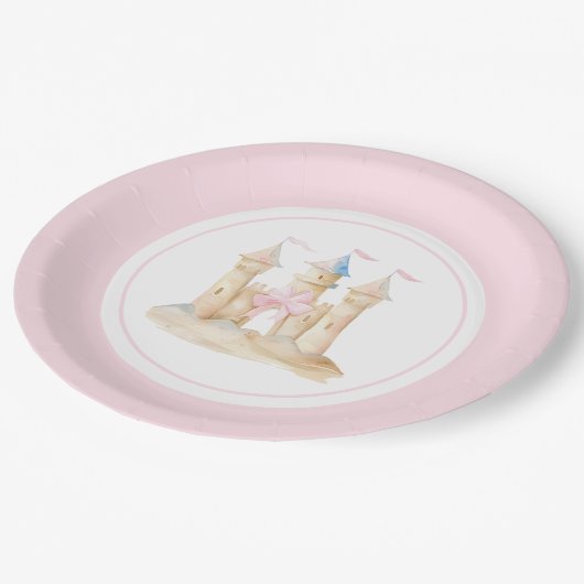 Preppy Waterverf Beach Sand Castle Party Papieren Bordje (Gekanteld)