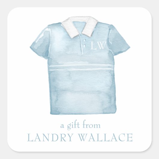 Preppy Waterverf Blauw Monogram Golfpolo Shirt Vierkante Sticker (Voorkant)