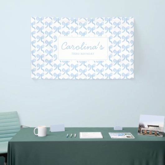 Preppy Waterverf Blauwe Waterverf Bows personalise Spandoek (Beurs)