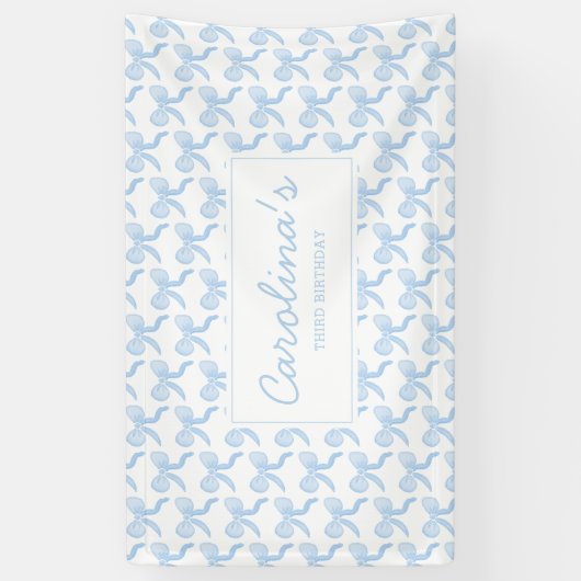 Preppy Waterverf Blauwe Waterverf Bows personalise Spandoek (Verticaal)