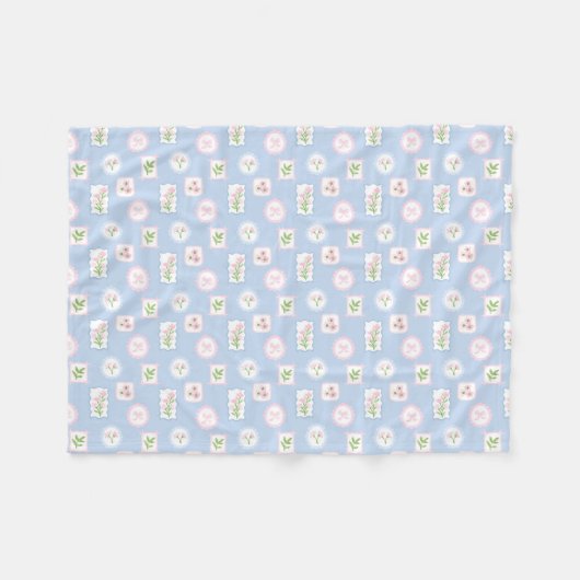 Preppy waterverf bloemengrootmillennial fleece deken (Voorkant (Horizontaal))