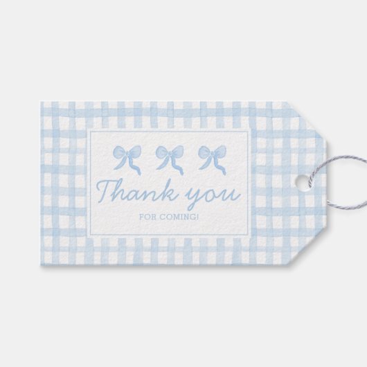 Preppy Waterverf Blue Gingham gepersonaliseerd Cadeaulabel (Voorkant (Horizontaal))