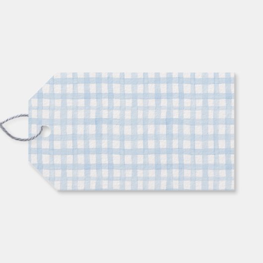 Preppy Waterverf Blue Gingham gepersonaliseerd Cadeaulabel (Achterkant Horizontaal)