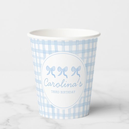 Preppy Waterverf Blue Gingham gepersonaliseerd Papieren Bekers (Voorkant)